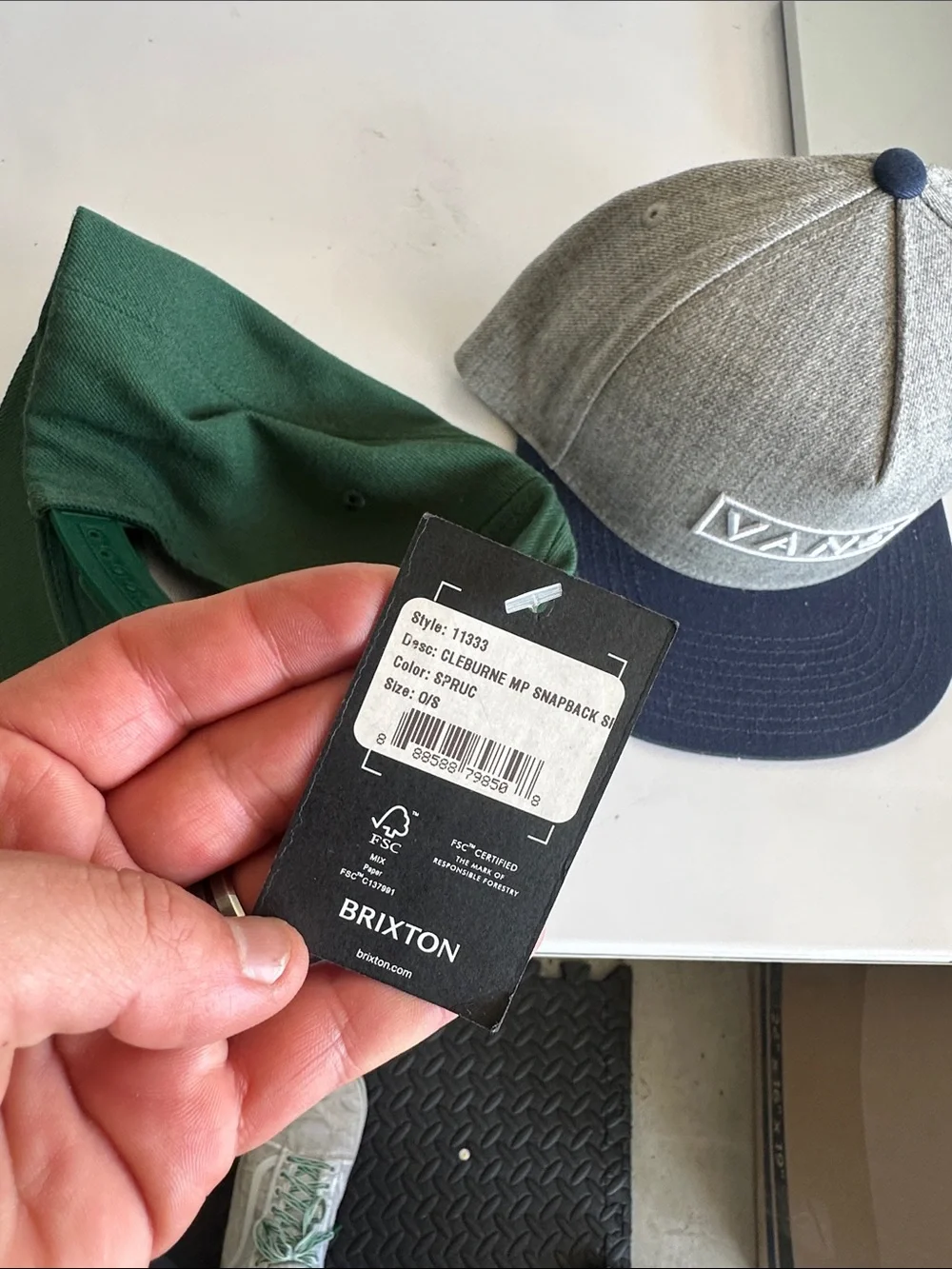 Brixton and Vans Two-Tone Gray & Navy Snapback with Green Logo Cap